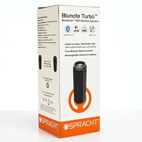 Spracht WS5010 Blunote Turbo Wireless Bluetooth Speaker - OPEN BOX - Picture 1 of 3